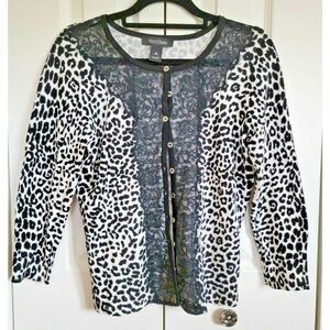 WHBM White House Black Market Leopard Print Short Cardigan Sweater Size M‎